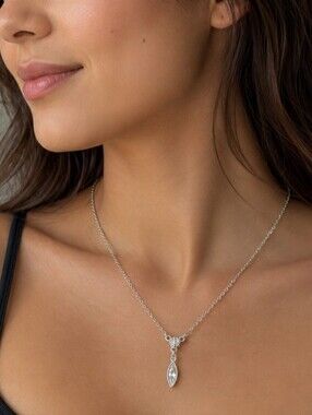 Swarovski rhodium plated clear crystal Marquise cut necklace